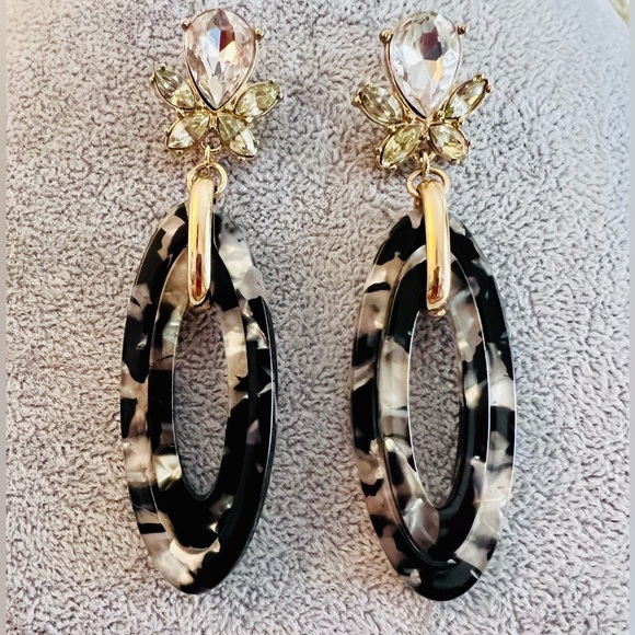 Acrylic Acetate Resin Double Hoop Earrings, Multicolored Dyed Colors, NWOT - Picture 3 of 7